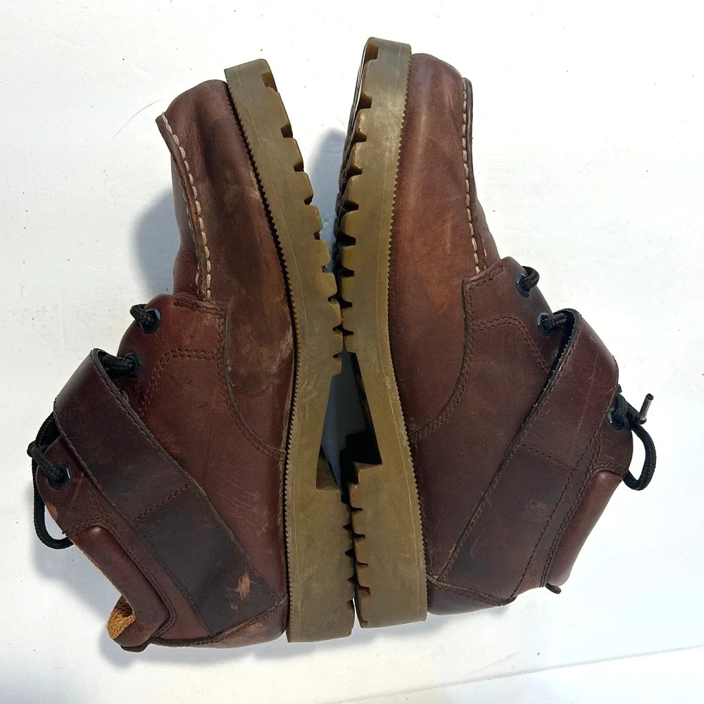 Vtg Eastland Brooklyn Moc Toe Boots Mens 9.5 Brown Buckle Strap Lug Sole Y2K